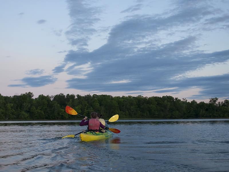 kayaking at dusk