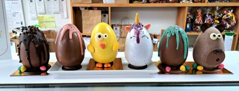 Decorated eggs for Easter at Mam&#039;zelle Joséphine chocolate factory in Sainte-Rose Laval